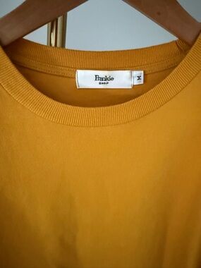 Frankie Shop Golden Mustard Crewneck Tee Dress with Shoulder Pads